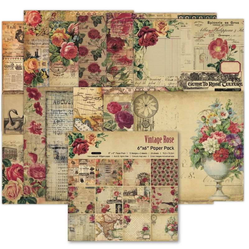 Vintage Junk Journal Scrapbooking Paper - スクラップブックパッド各種パターンデコパージュカードストック紙片面ヴィンテージスクラップブッキング DIY 装飾ジャンクジャーナリング 24 個