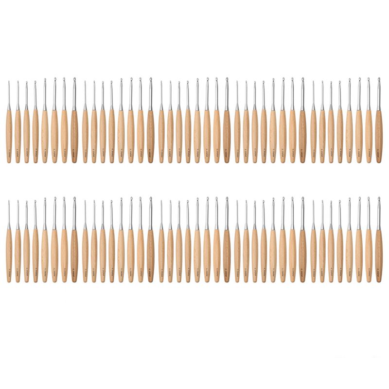 Wooden Crochet Hooks Ergonomic Handle - SEWS-80個入り木製かぎ針セット 3.0mm-6.5mm、人間工学に基づいたハンドル付きかぎ針セット
