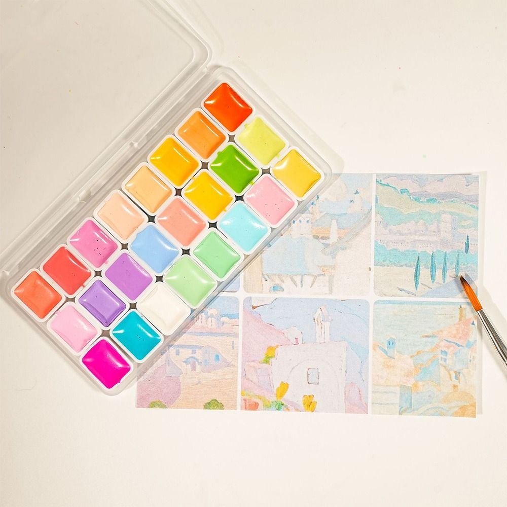 Watercolor Paint Set Solid Pigment - 24 色水彩絵の具セット プラスチック製 各色 1ml アクアレラ顔料