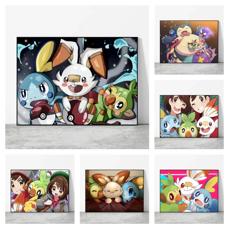 5D Diamond Painting Kit Full Drill - 5Dダイヤモンドペイントキット、全面貼り付けタイプ、ポケモン ピカチュウ、スコバニー、アニメ、漫画、ラインストーン刺繍、クロスステッチ、壁飾り、家庭用