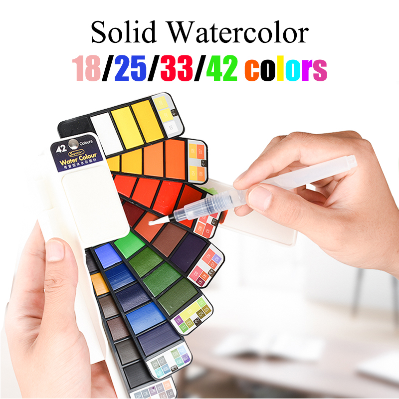 Watercolor Paint Set Solid Pigment - 単色水彩画セット,水彩スイベルペイント,水彩ブラシ顔料,画材,18/25/33/42