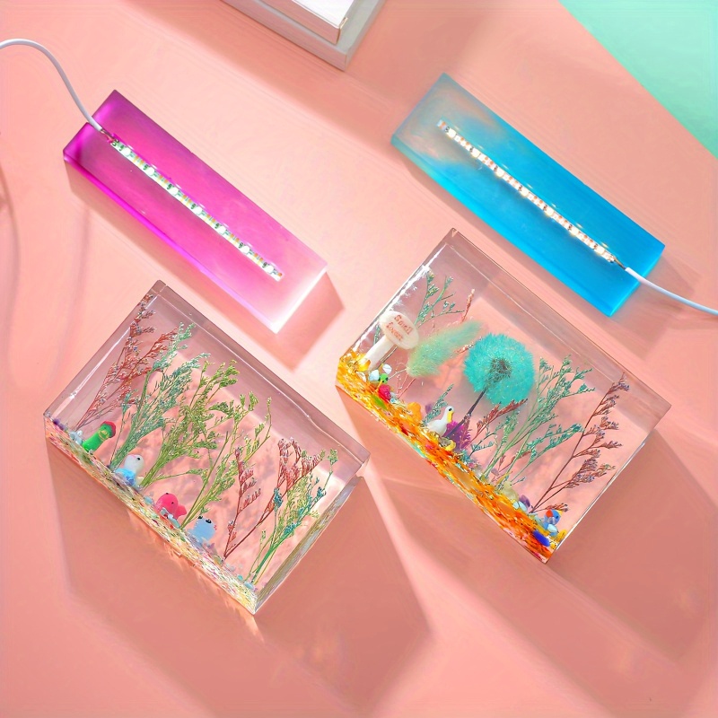 Silicone Epoxy Resin Molds Set - 底板とスタンド付きの長方形シリコンモールド6個セット。エポキシ樹脂を使用したDIYの正方形オーナメントや、手作りの工芸品、家庭用テーブル装飾に最適。