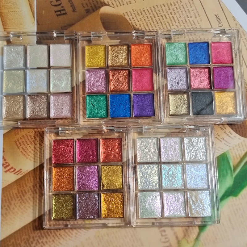 Watercolor Paint Set Solid Pigment - 9色ネイルピュアカラー絵の具オーロラパールネイルアート水彩メタルパレット絵画クロムカメレオンピンクネイルセット