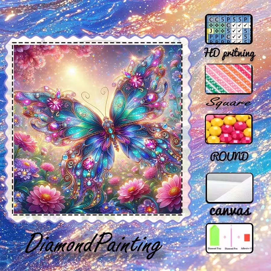 5D Diamond Painting Kit Full Drill - 1 ピース 5D DIY フロッキングクロス、特殊ドリル、ダイヤモンドペインティングキット、蝶、花、パターンモザイク、ダイヤモンドアート