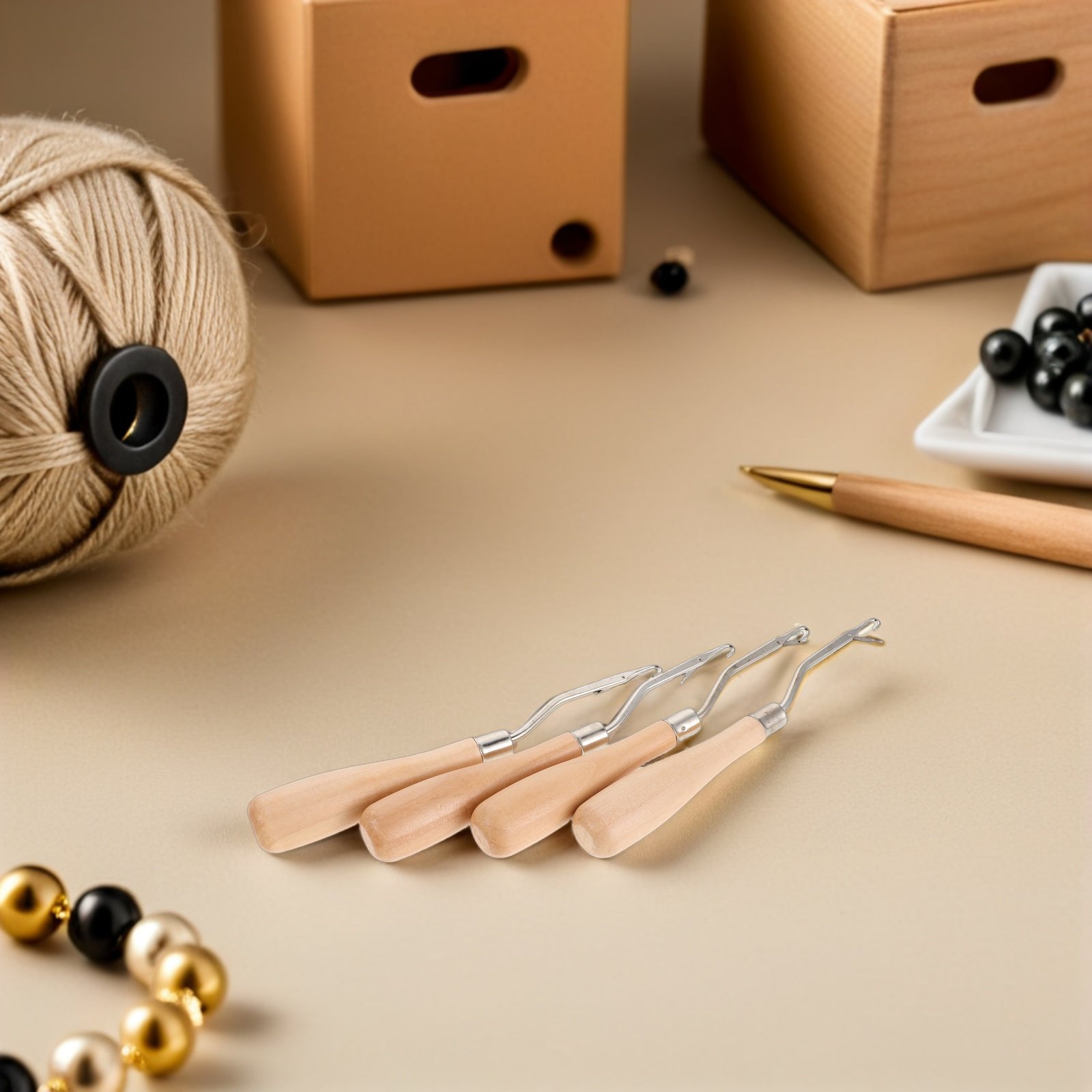 Wooden Crochet Hooks Ergonomic Handle - 4本組のクロシェ針、人間工学に基づいた木製ハンドル付きラッチフック針、DIY三つ編み、ドレッドヘア、ヘアエクステンション、カーペット織り、クロシェ編み用