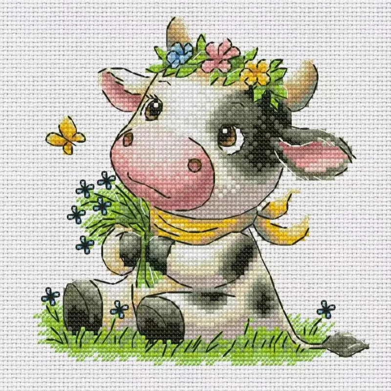 Cross Stitch Stamped Kits Beginners - [CC2949-かわいい子牛] | 初心者向けDIYクロスステッチキット。11CT、14CT、16CTのプリントキャンバスと針、必要な道具一式がセットになっています。ご自宅で手軽に楽しめます。