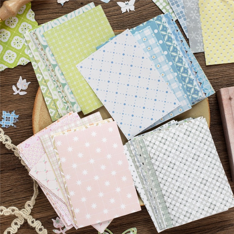 Vintage Junk Journal Scrapbooking Paper - 1パック/200枚 ヴィンテージ花柄格子背景紙 レトロ小花グリッド スクラップブック用紙 ジャンクジャーナル DIYコラージュ装飾用