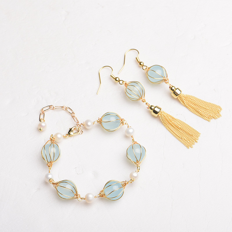 Beading - ブルーナチュラルジェイドビーズイヤリングファッションアクセサリーお守りヴィンテージブレスレット本物のジュエリーチャームラッキーデザイナー