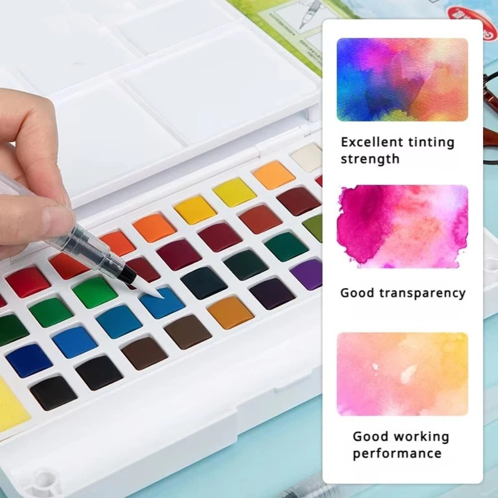 Watercolor Paint Set Solid Pigment - 12色/18色/24色/36色の固形水彩絵の具セット。持ち運び可能な初心者向け水彩絵の具キット。プロ仕様の絵筆付き。