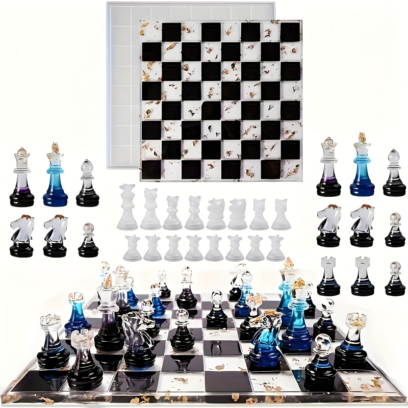 Silicone Epoxy Resin Molds Set - 11Chessboard16樹脂シリコンモールドセット、3Dチェス樹脂シリコンモールド、クリスタルエポキシ樹脂鋳造チェスモールド、epoの作成に適しています