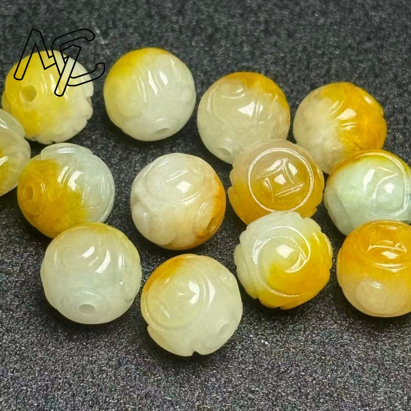 天然イエローエメラルドジェイド円形ビーズ5個セット DIYブ - Beading のレビューと価格