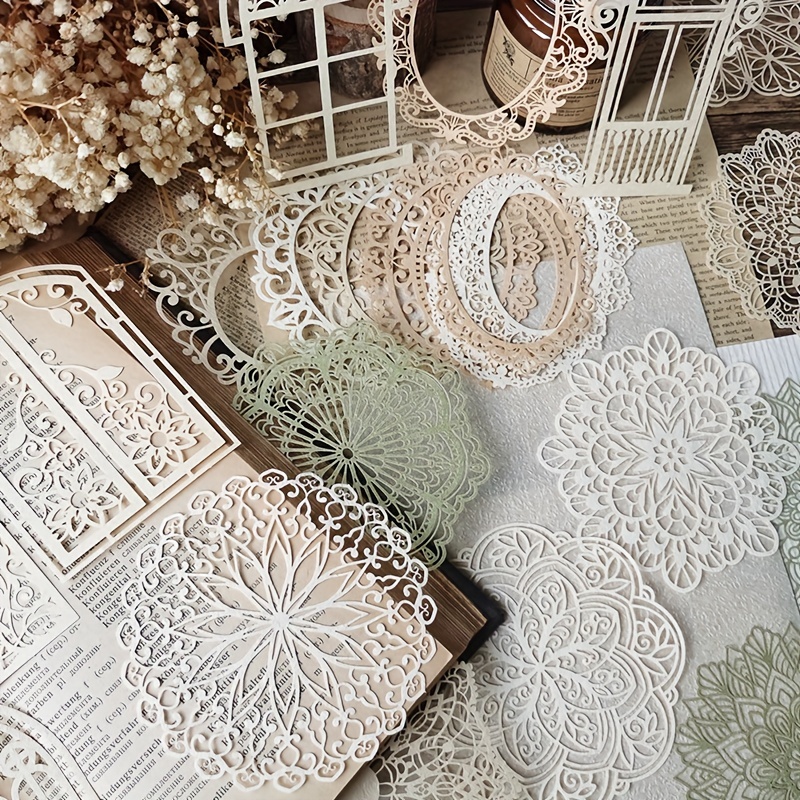 10 個ヴィンテージレース中空素材紙蝶クラフト紙ジャンクジャ - Vintage Junk Journal Scrapbooking Paper のレビューと価格