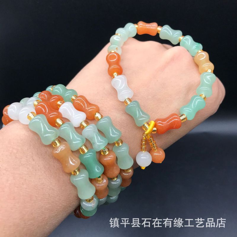 天然アベンチュリン竹、金糸、三色翡翠フォーチュンビーズブレス - Beading のレビューと価格
