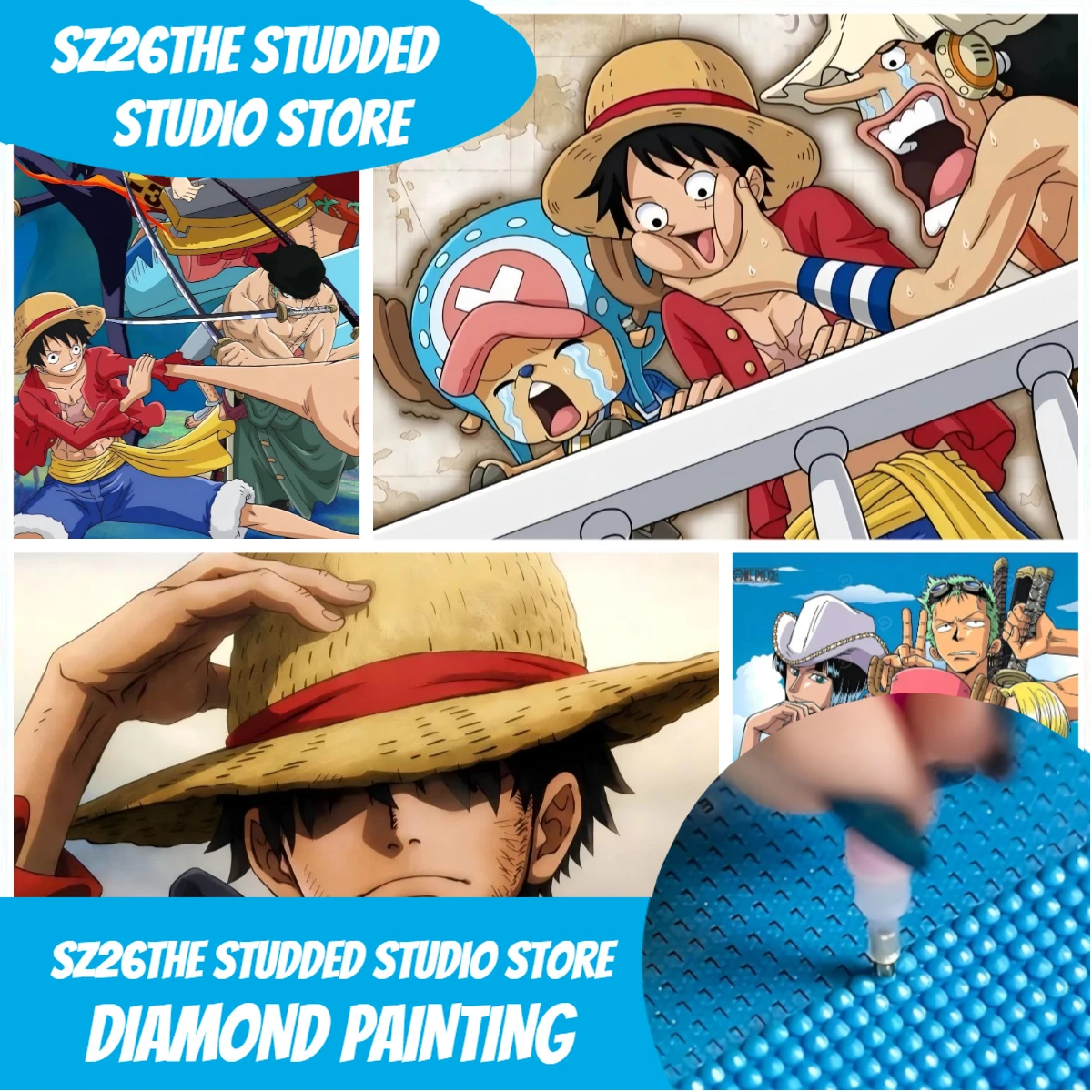 Sz26 スタッズ付きアニメ「ONE PIECE」ルフィ、チ - 5D Diamond Painting Kit Full Drill のレビューと価格