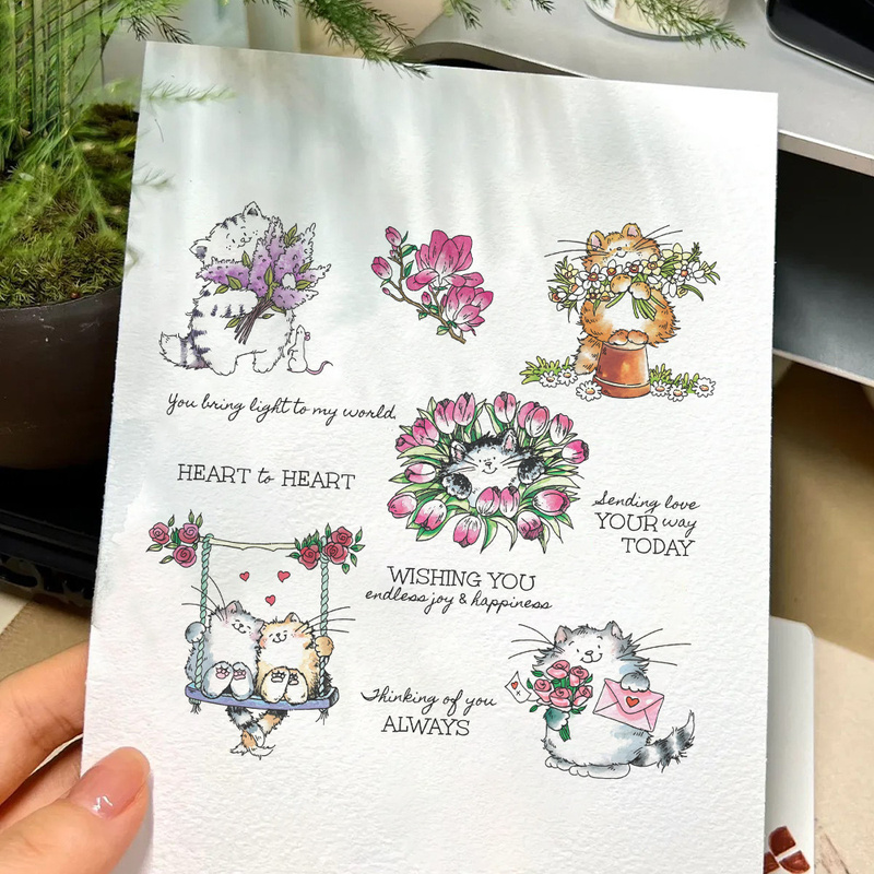 サンクラフト キュートな子猫と花柄クリアスタンプ DIY ス - Clear Silicone Stamps For Card Making のレビューと価格