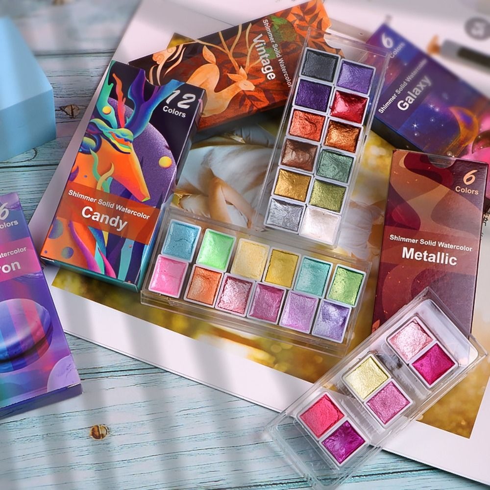 ポータブル固体水彩ペイントセット 6/12 色プラスチックボ - Watercolor Paint Set Solid Pigment のレビューと価格