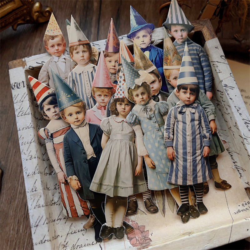 15 個ヴィンテージピエロパーティー子供紙人形カードストック - Vintage Junk Journal Scrapbooking Paper のレビューと価格
