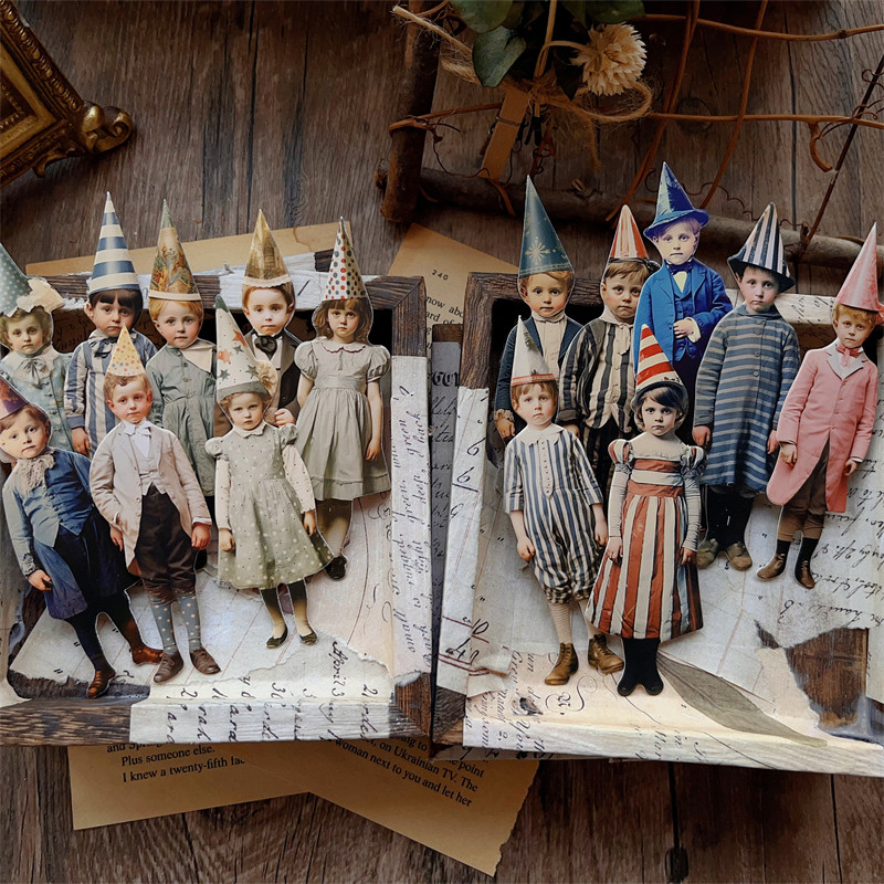 15 個ヴィンテージピエロパーティー子供紙人形カードストック - Vintage Junk Journal Scrapbooking Paper のレビューと価格