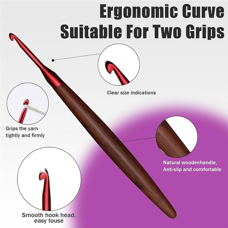 A59Z-関節炎の手に最適な人間工学に基づいた木製ハンドルの - Wooden Crochet Hooks Ergonomic Handle のレビューと価格