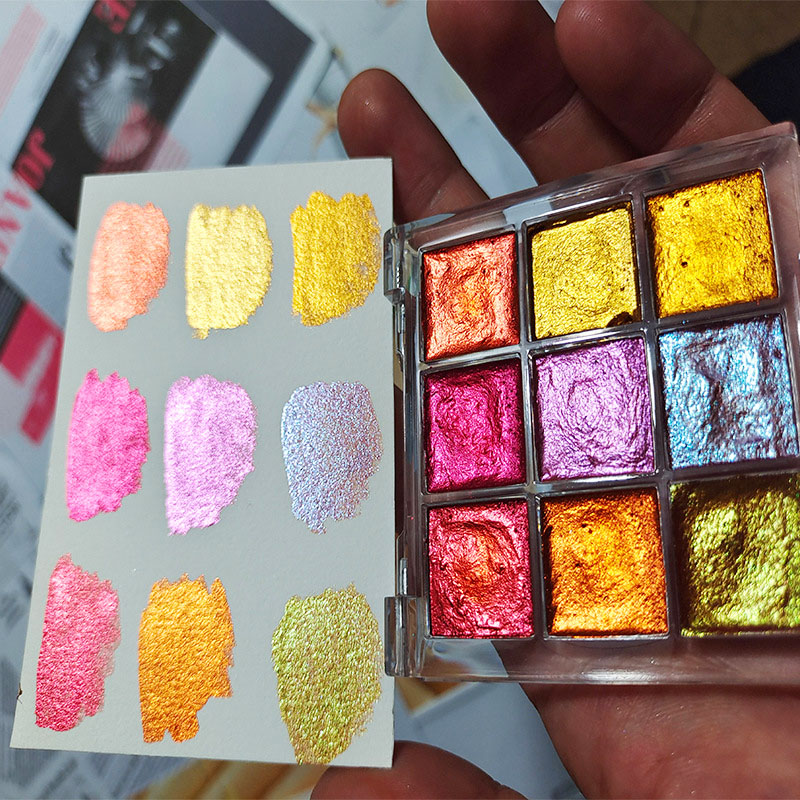 9色ネイルピュアカラー絵の具オーロラパールネイルアート水彩メ - Watercolor Paint Set Solid Pigment のレビューと価格