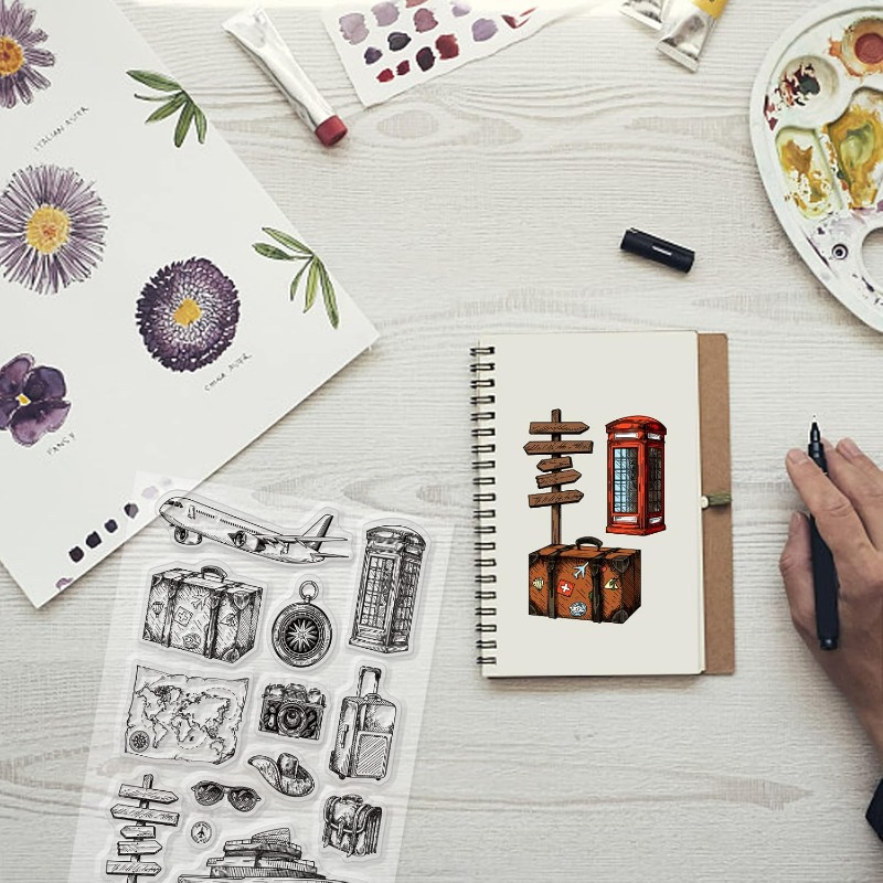 旅行シリコーンクリアスタンプ飛行機地図透明シリコーンスタンプ - Clear Silicone Stamps For Card Making のレビューと価格