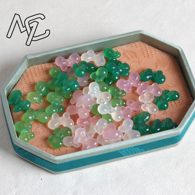 2PC 天然カルセドニー両面蝶ネクタイ DIY ペンダントビ - Beading のレビューと価格