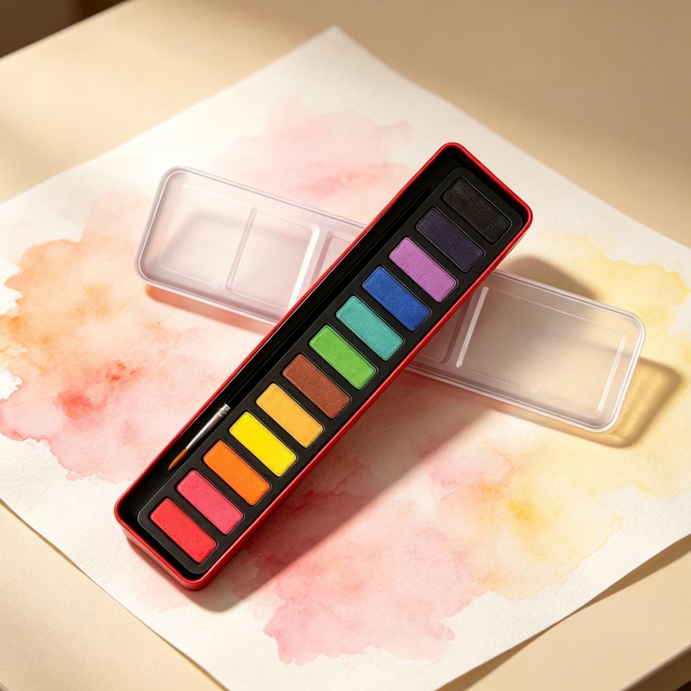携帯用水彩絵具セット、固形ガッシュ顔料、水洗い可能な微粒子ガ - Watercolor Paint Set Solid Pigment のレビューと価格