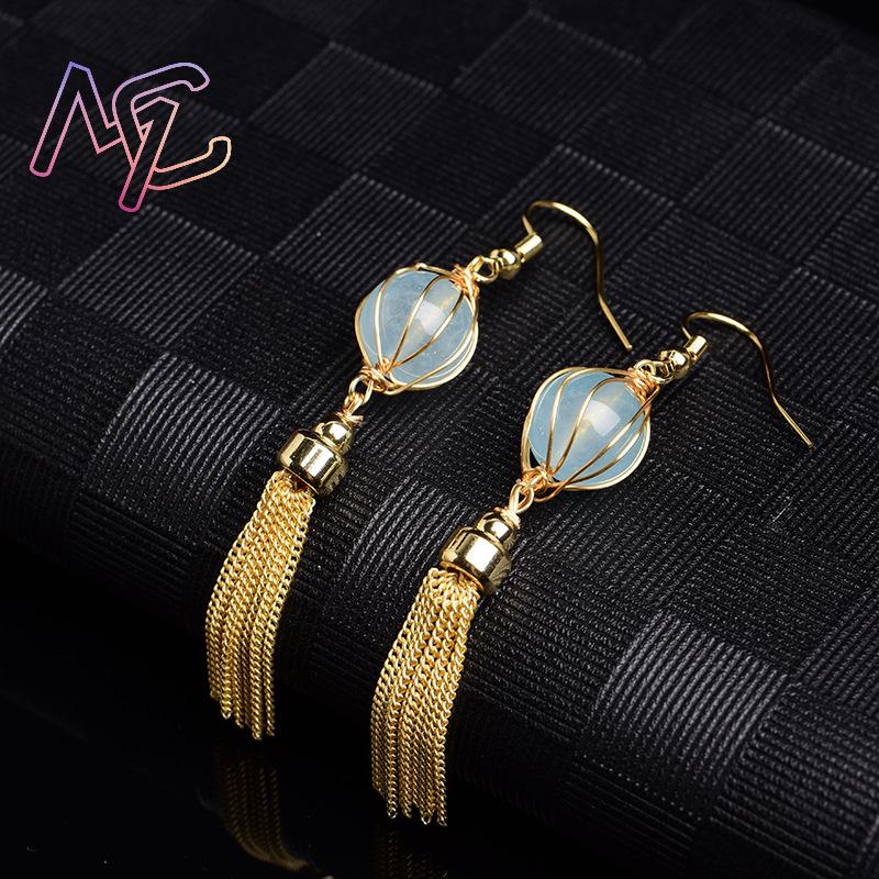 ブルーナチュラルジェイドビーズイヤリングファッションアクセサ - Beading のレビューと価格