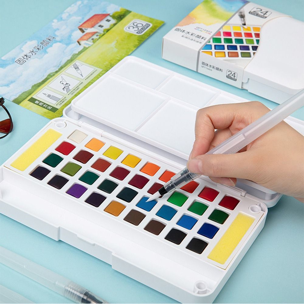 12色/18色/24色/36色の固形水彩絵の具セット。持ち運 - Watercolor Paint Set Solid Pigment のレビューと価格