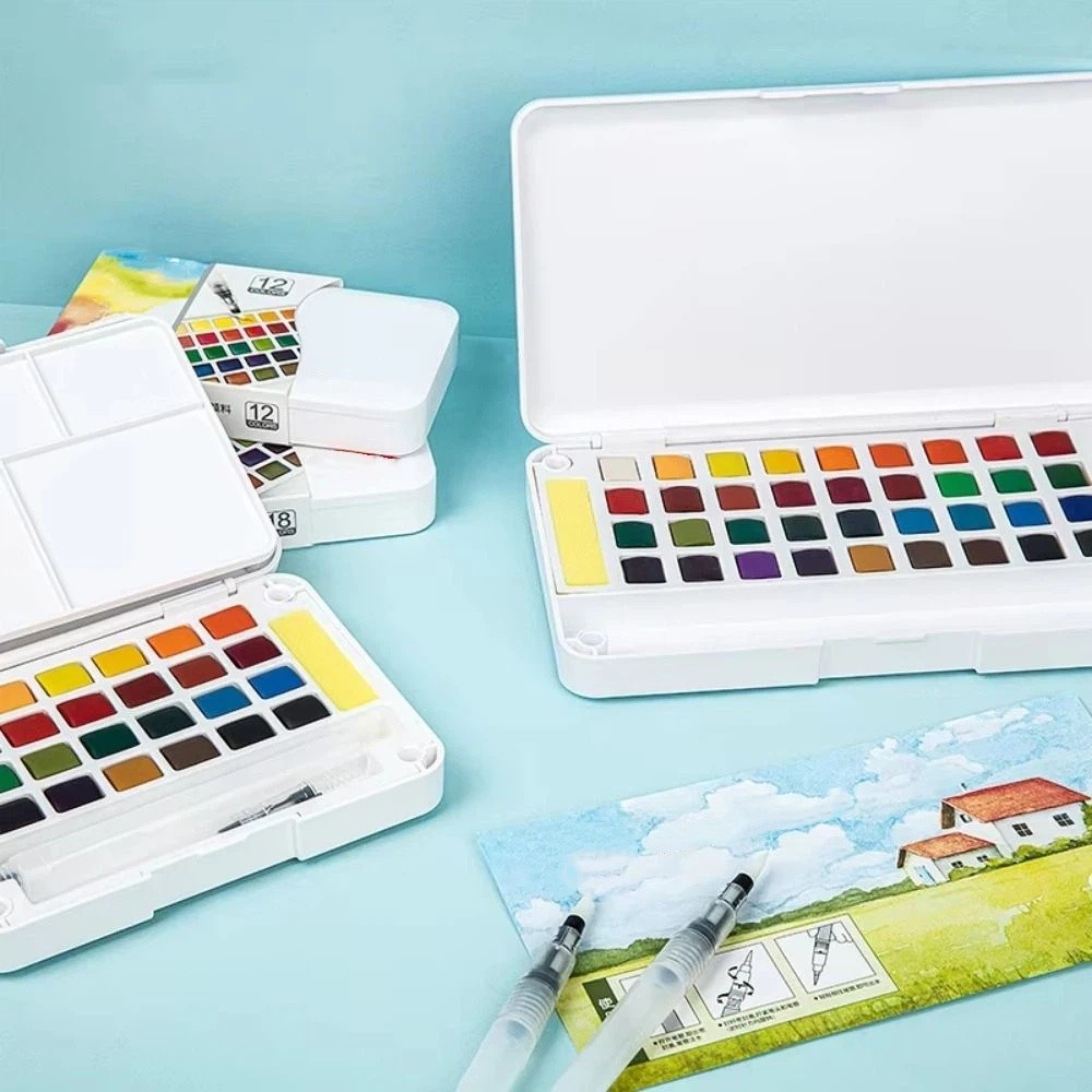 12色/18色/24色/36色の固形水彩絵の具セット。持ち運 - Watercolor Paint Set Solid Pigment のレビューと価格