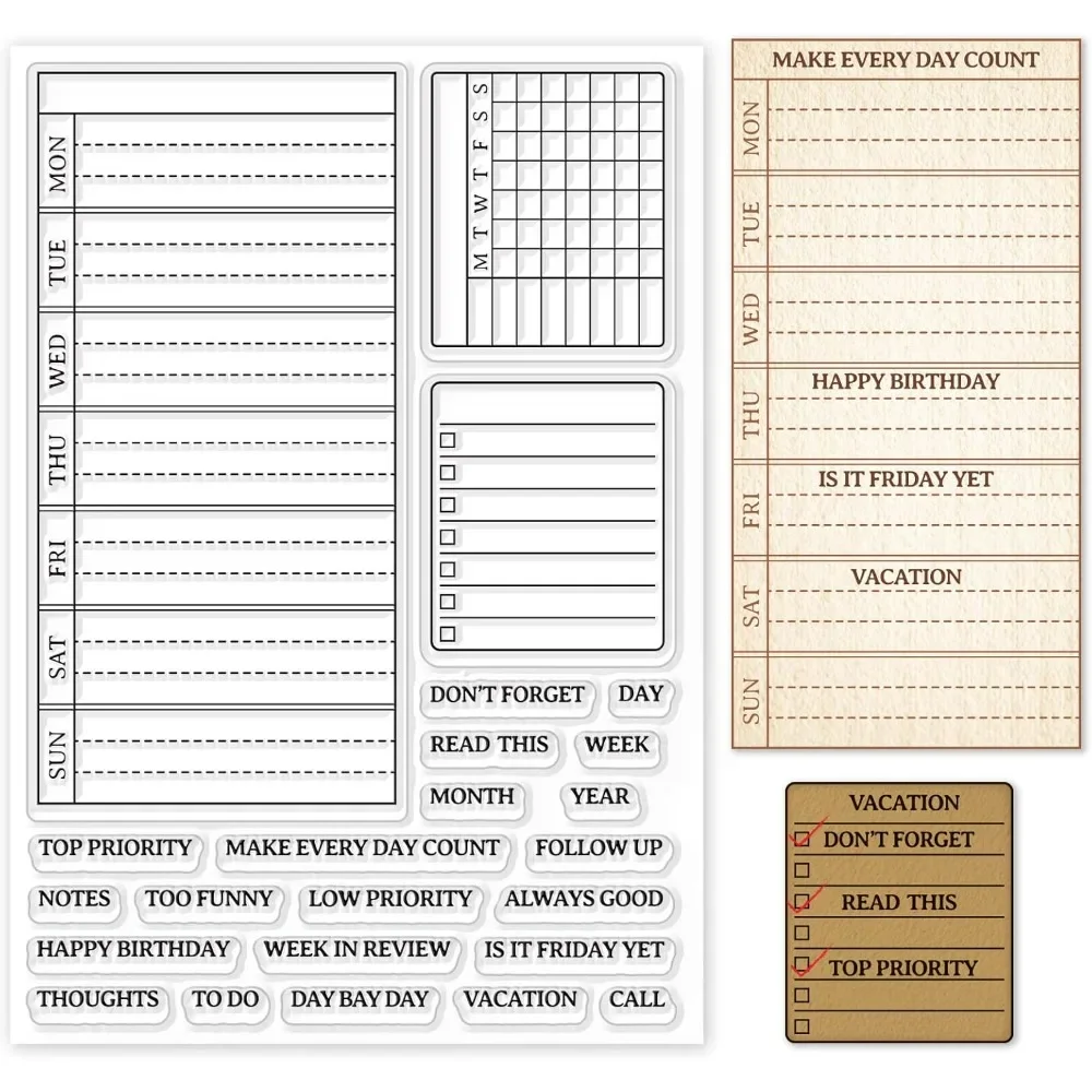 週間計画クリアスタンプカレンダースケジュールシリコーンクリア - Clear Silicone Stamps For Card Making のレビューと価格