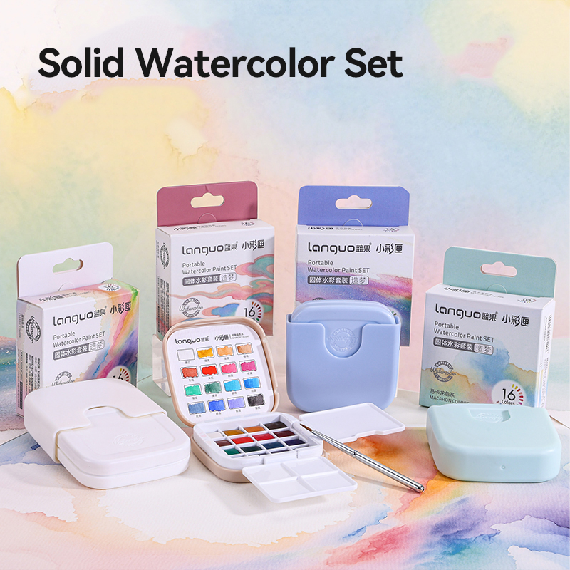 16 色ラングオ固体水彩絵の具セットポータブル収納袋絵画ブラ - Watercolor Paint Set Solid Pigment のレビューと価格