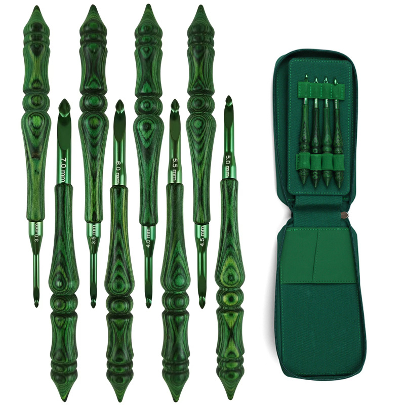 8本セット 3.0-7.0mm かぎ針セット グリーン 人間 - Wooden Crochet Hooks Ergonomic Handle のレビューと価格