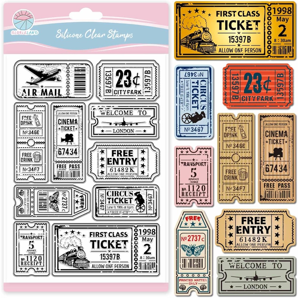 ヴィンテージチケットクリアスタンプスクラップブッキング用電車 - Clear Silicone Stamps For Card Making のレビューと価格