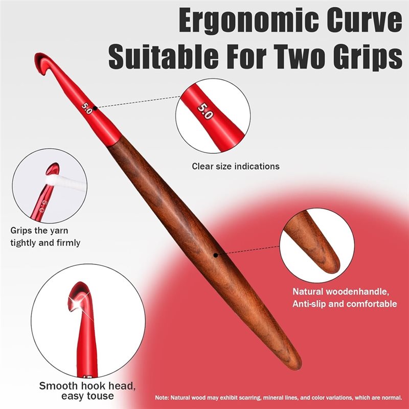【ラストチャンス】人間工学に基づいたかぎ針編みフックセット  - Wooden Crochet Hooks Ergonomic Handle のレビューと価格